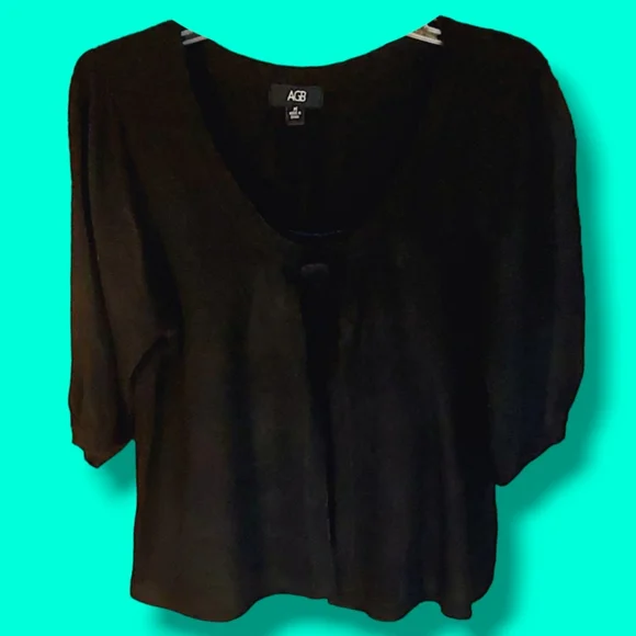 AGB | Women's Black Round-Neck Short Sleeve Cardigan w. Button | Size Medium | - Picture 3 of 5
